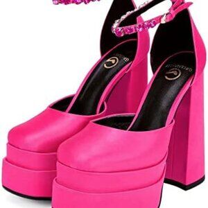 Hot Pink Satin Platform Heels
